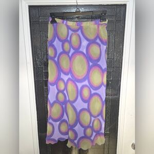 Purple Circle-Print Maxi Skirt with Olive Accents